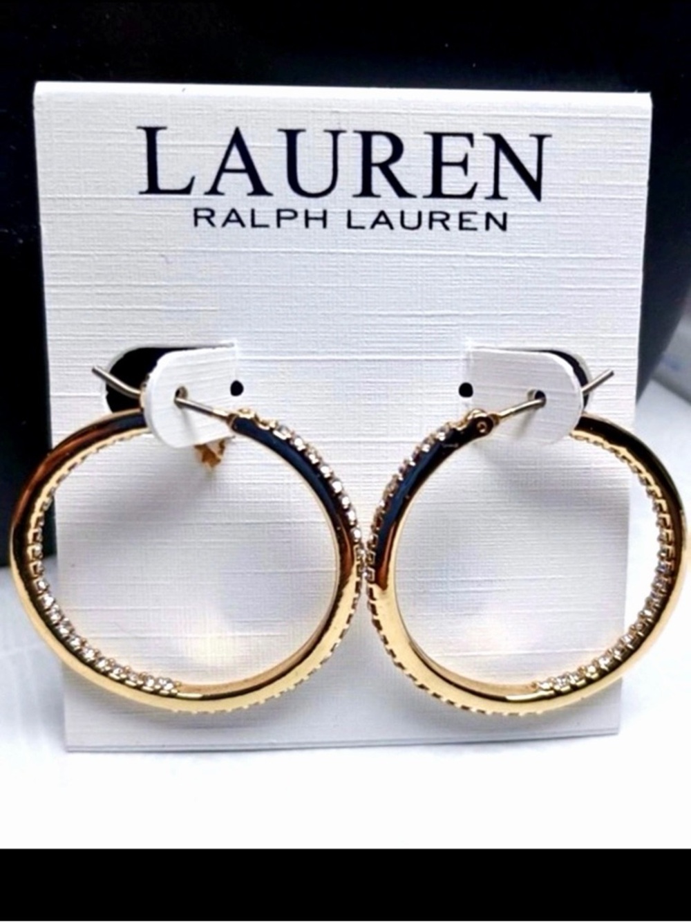 Lauren Ralph Lauren Crystal and Gold Hoops New with Tags